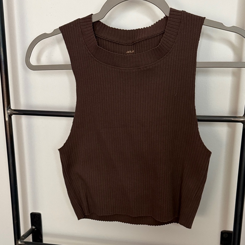 Aerie Brown Ribbed Cropped Tank Top